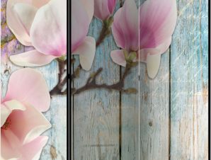 Διαχωριστικό με 3 τμήματα – Pink Flowers on Wood [Room Dividers]