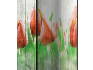 Διαχωριστικό με 3 τμήματα – Red tulips on wood [Room Dividers]