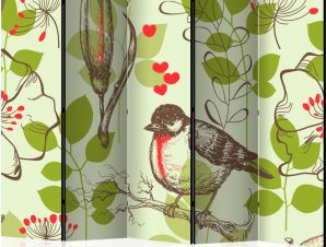 Διαχωριστικό με 5 τμήματα – Bird and lilies vintage pattern II [Room Dividers]