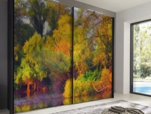Πολύχρωμο δάσος το φθινόπωρο Ζωγραφική Αυτοκόλλητα ντουλάπας 100 x 100 εκ.