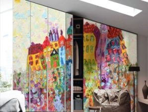 Πίνακας πολύχρωμων σπιτιών Ζωγραφική Αυτοκόλλητα ντουλάπας 100 x 100 εκ.
