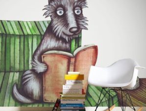 Σκύλος με βιβλίο Ζωγραφική Ταπετσαρίες Τοίχου 100 x 100 εκ.